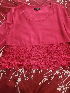 Miss Avenue Hot Pink Crochet Hem Blouse